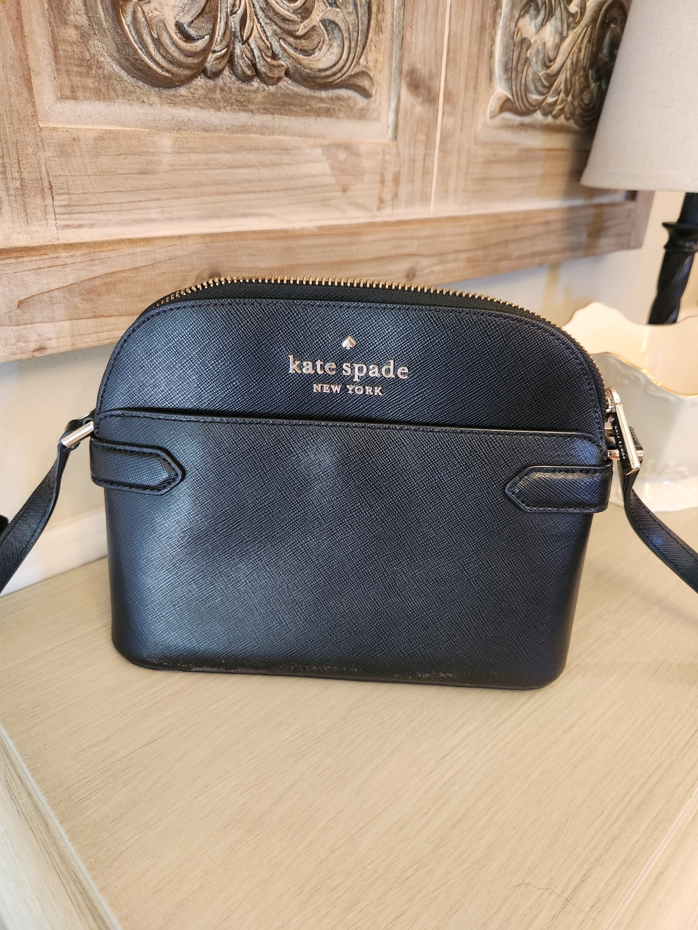Kate Spade black saffiano crossbody Staci dome bag